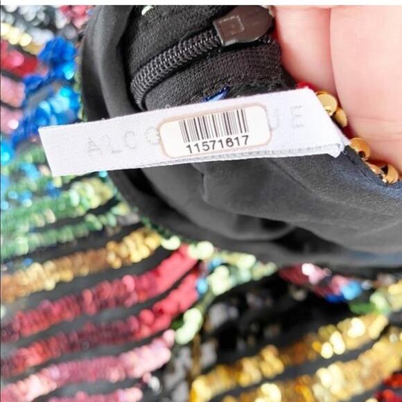 ALCOOLIQUE Peyton Tubolar Black Rainbow Stripe Sequin Mesh Mini Backless Dress 4 - Picture 5 of 8